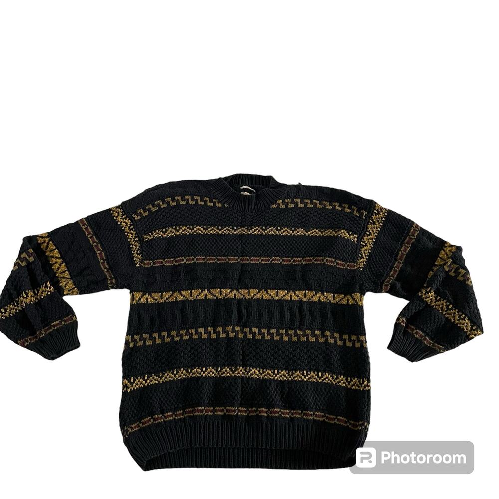 Vtg Y2K 2000s Oversized Hand Knit Heavy Weight Sweater Mns XL Eclectic Grandpa
